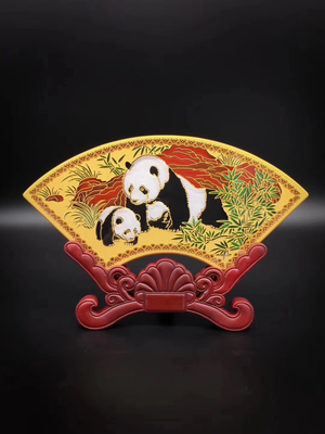手绘扇形珐琅晶熊猫展示盘