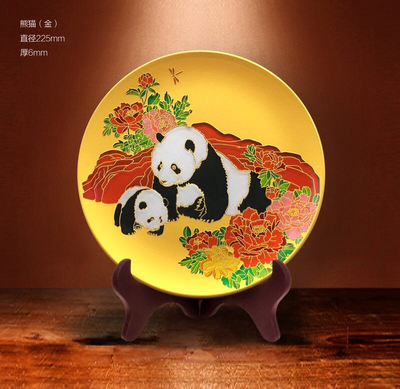 手绘珐琅晶熊猫展示牌 小号