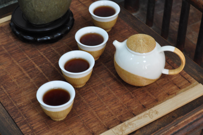 竹编茶壶套装